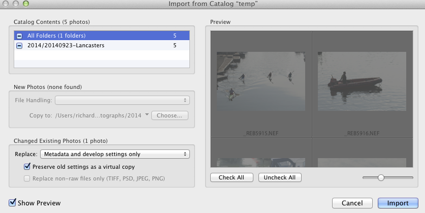 Dealing with duplicate files on importing another Catalogue