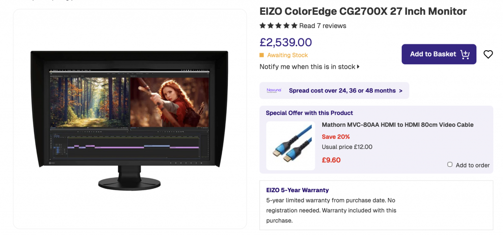 Advertising shot of Eizo CG2700X monitor