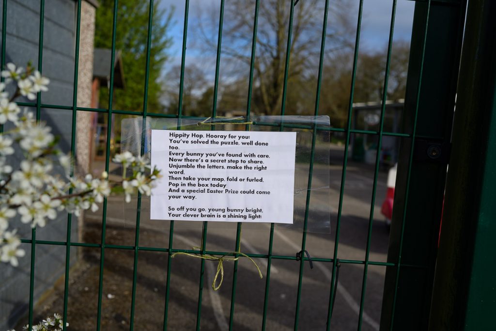 Hippy Hop.  Hooray for you!  You've solved the puzzle, well done too.  Every bunny you've found with care.   Now there's a secret step to share.  Unjumble the letters, make the right word.  Then take your map, fold or furled.  Pop in the box today.  And a special Easter Prize could come your way.

So off you go young bunny bright.  Your clever brain is a shining light.