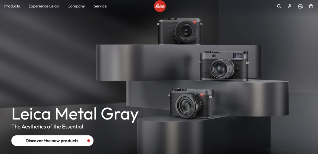 Leica Product Page showing new product finish in grey for their cameras.