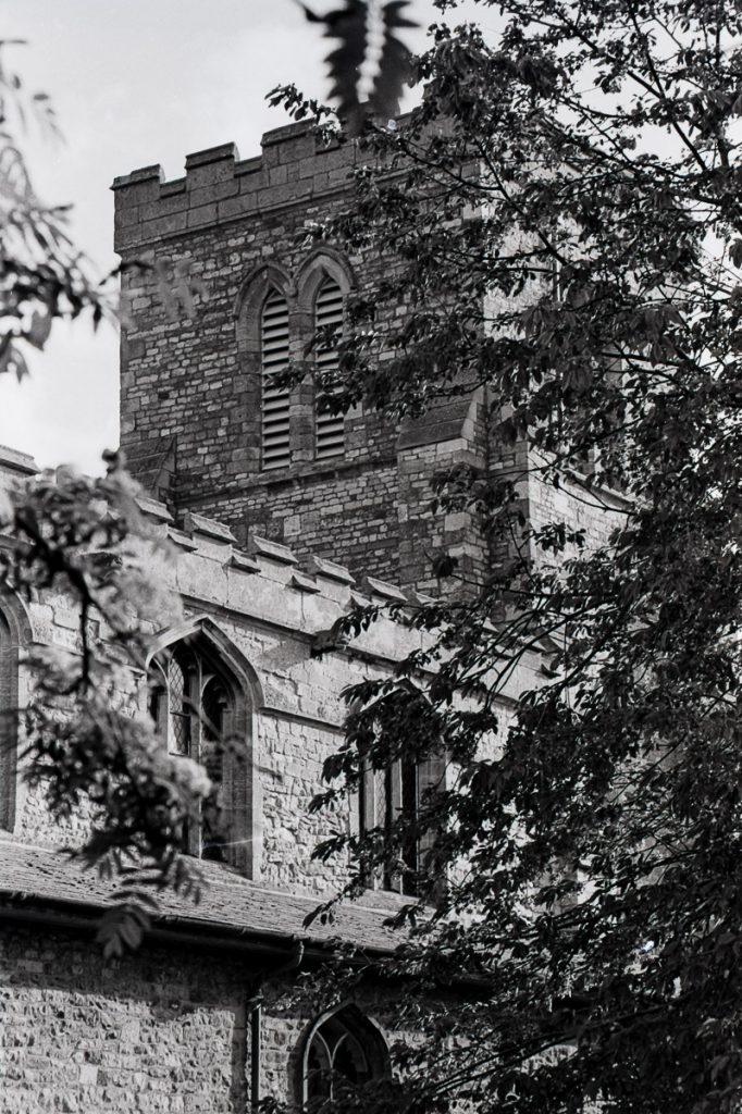 Photo of a church taken on ilford HP5 film using a Canon A1