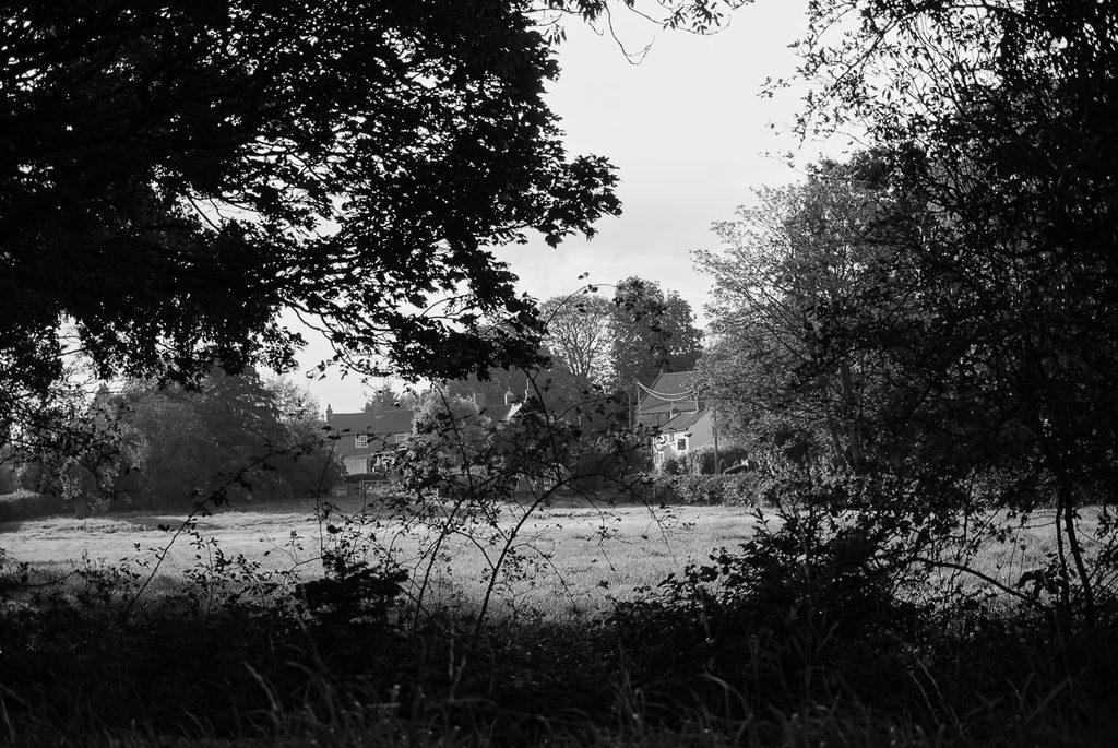 A typical english scene, a field and village in the background.