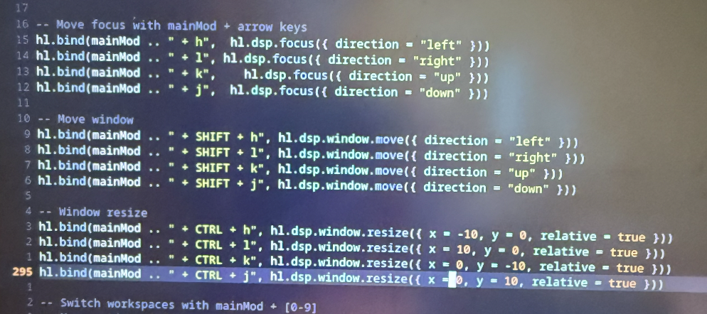 Screen print of my lua config file for Hyprland